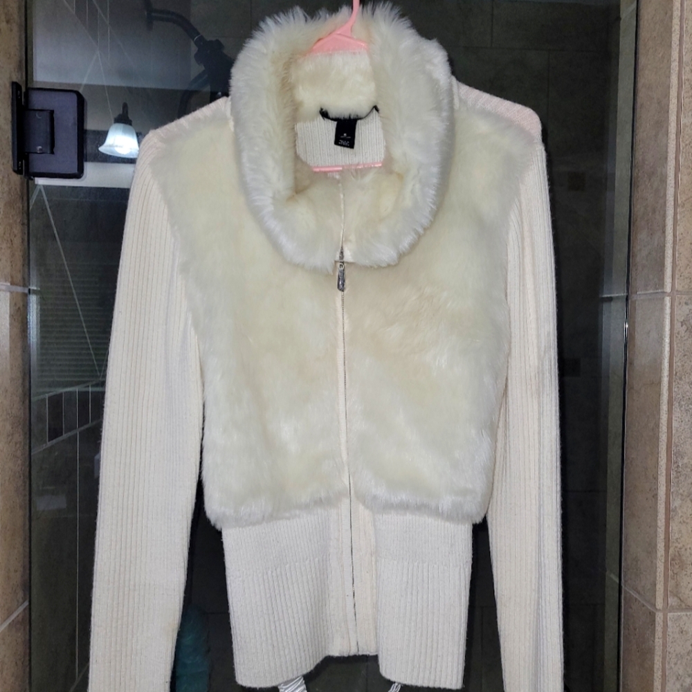 White house Black market small faux fur sweater jacket
